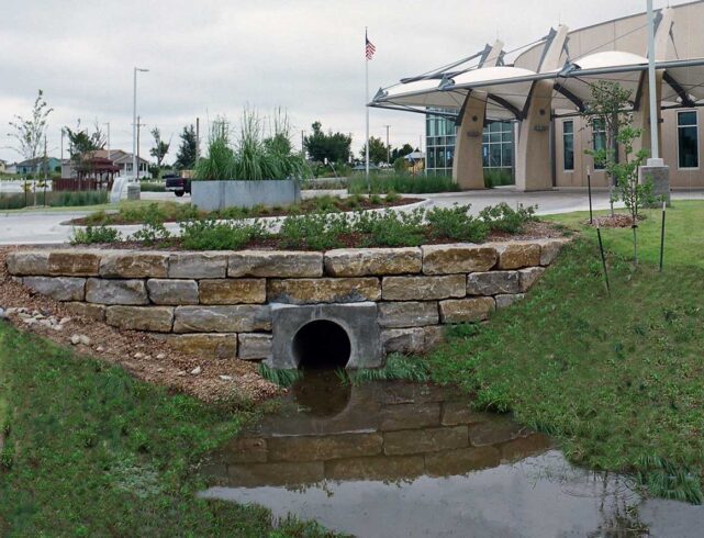 High school and hospital in Greensburg, KS: Clay paver/retaining walls/steps